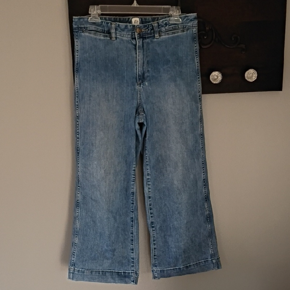 GAP Women's Light Blue High Rise Wide-Leg Crop Jeans
